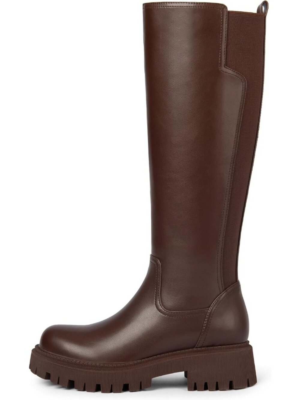 Women's Brown Platform Chunky Block Low Heel Tall Comfortable Knee High Boot